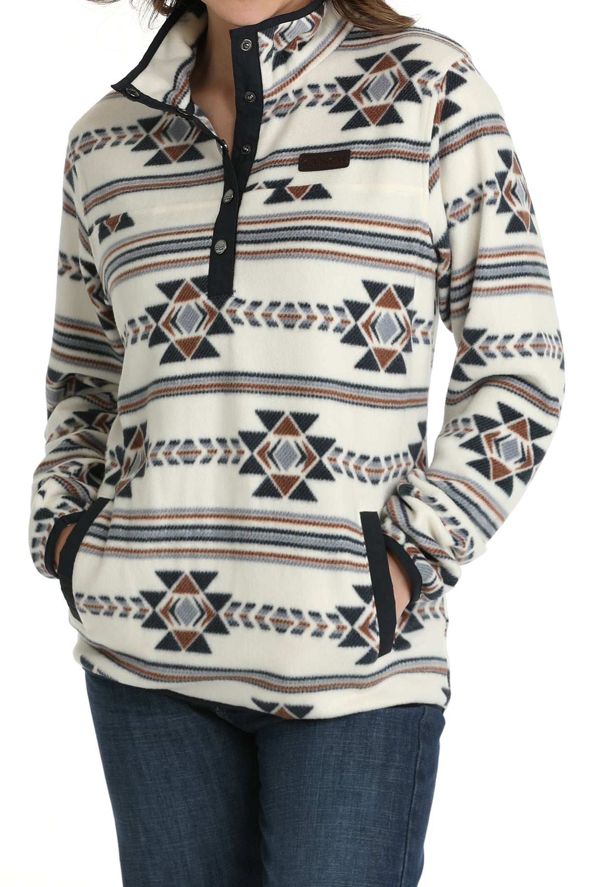 MILLER INTERNATIONAL LADIES CLOTHING LADIES CREAM AZTEC PRINT FLEECE PULLOVER