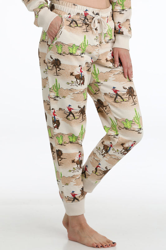 MILLER INTERNATIONAL LADIES CLOTHING LADIES CREAM WESTERN PRINT JOGGER