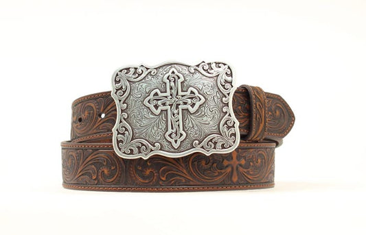 M&F WESTERN PRODUCTS ACCESSORIES LADIES CROSS EMBOSSED LEATHER BELT