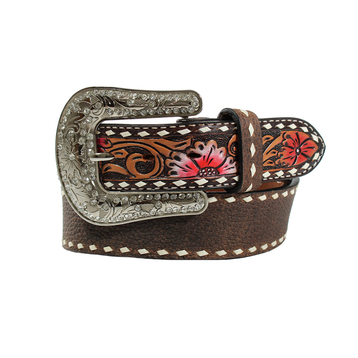 M&F WESTERN PRODUCTS ACCESSORIES LADIES HANDPAINTED FLORAL & BUCKSTITCH BELT