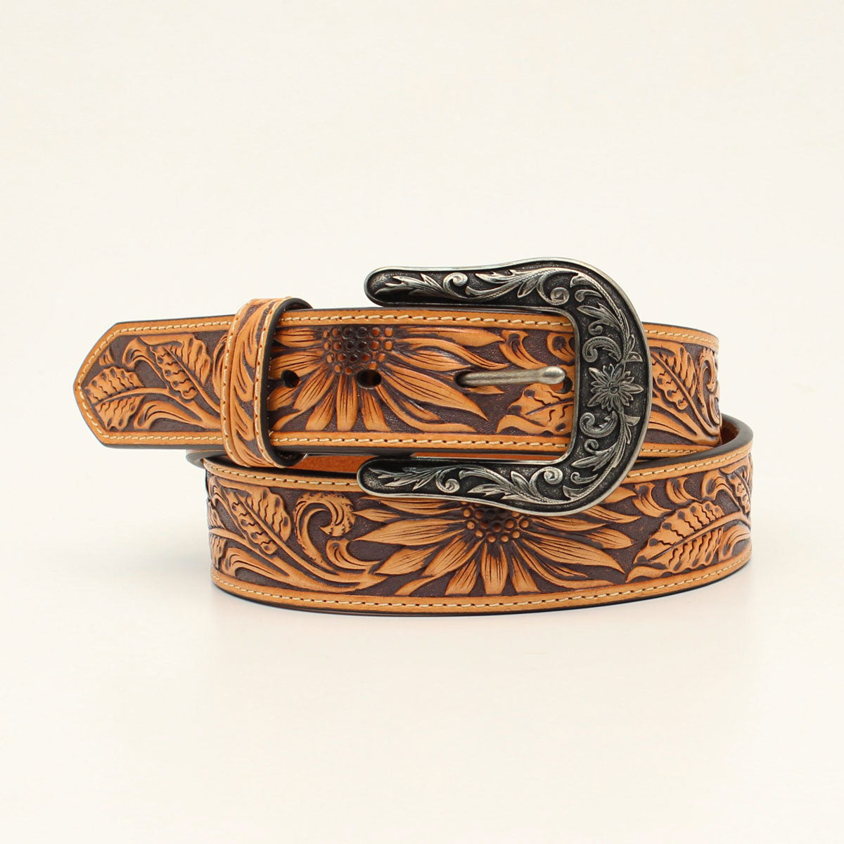 M&F WESTERN PRODUCTS ACCESSORIES LADIES' SUNFLOWER STAMPED LEATHER BELT