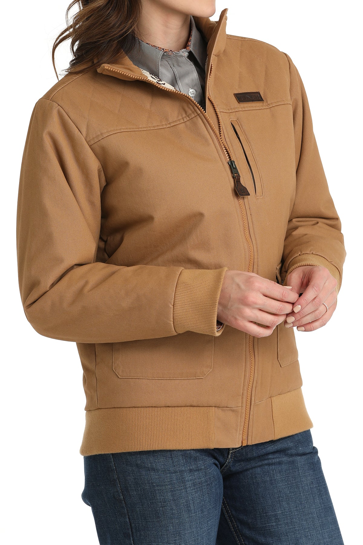 MILLER INTERNATIONAL LADIES CLOTHING LADIES TAN CANVAS BOMBER JACKET