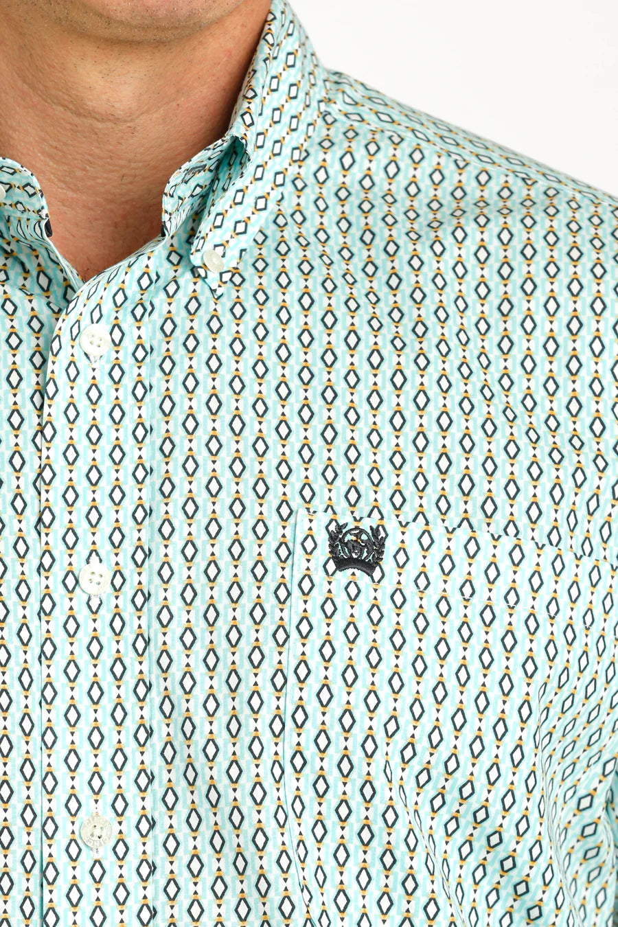 MILLER INTERNATIONAL CLOTHING-MENS MENS AQUA PRINT CINCH LONG SLEEVE SHIRT