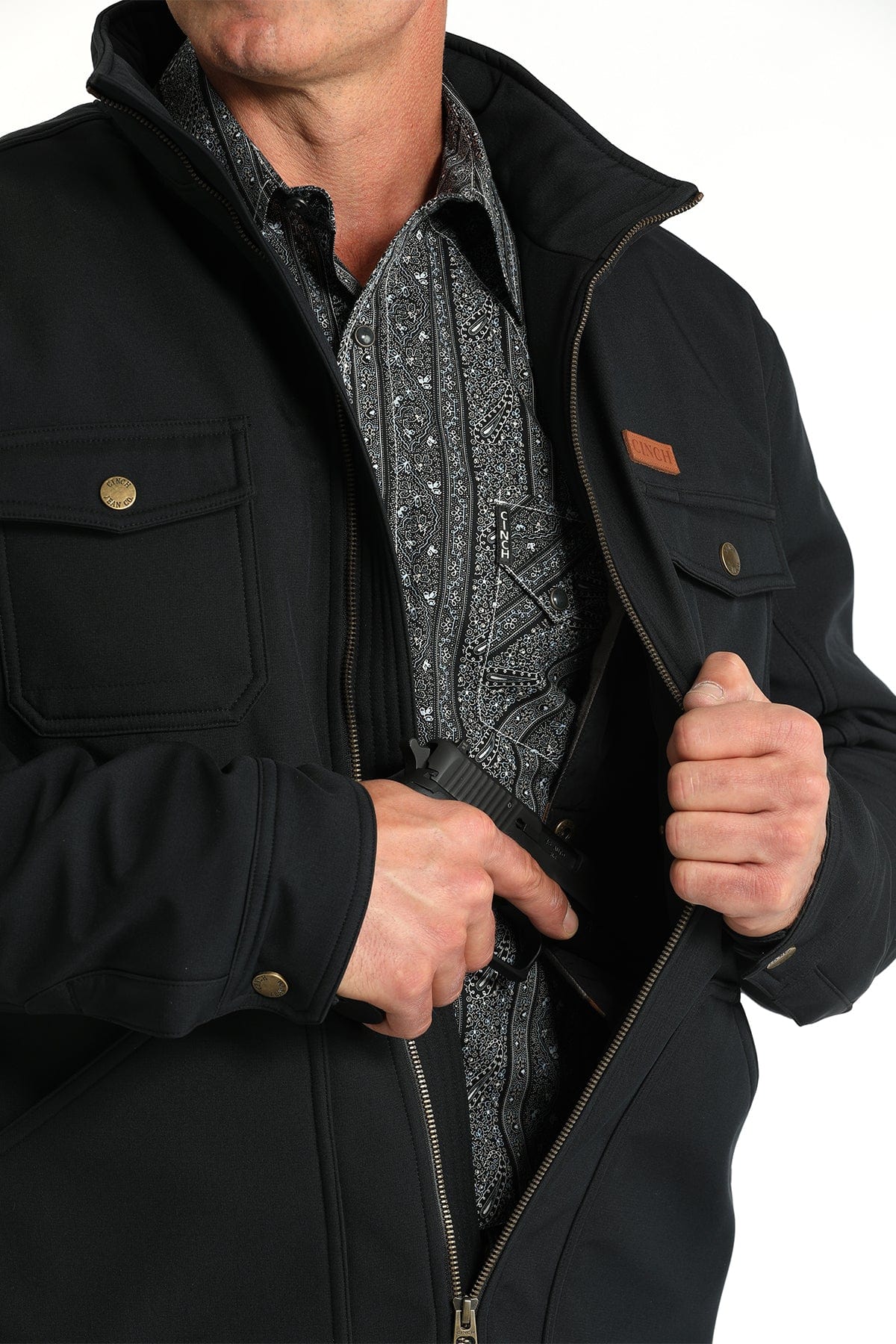 MILLER INTERNATIONAL MENS CLOTHING MENS BLACK TEXTURED CONCEALED CARRY JACKET