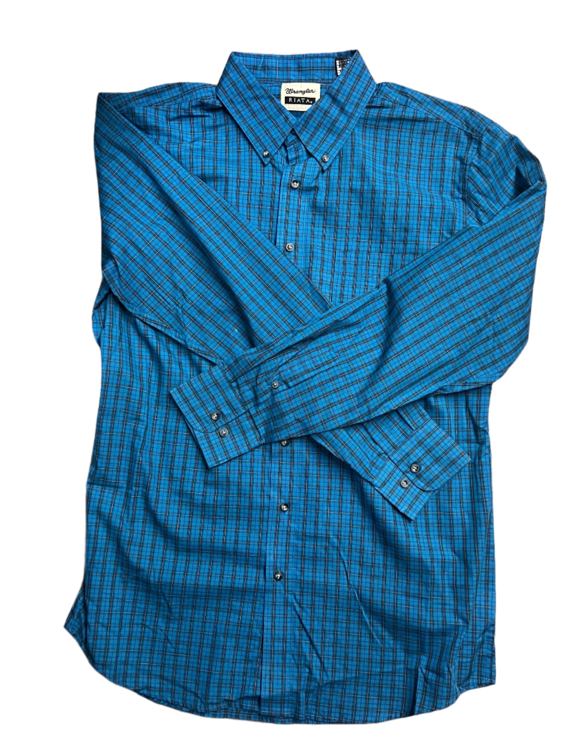 WRANGLER MENS CLOTHING MENS BLUE CHECK RIATA LONG SLEEVE SHIRT