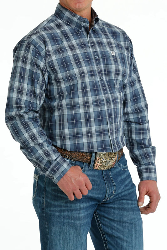 MILLER INTERNATIONAL CLOTHING-MENS MENS BLUE PLAID LONG SLEEVE CINCH SHIRT