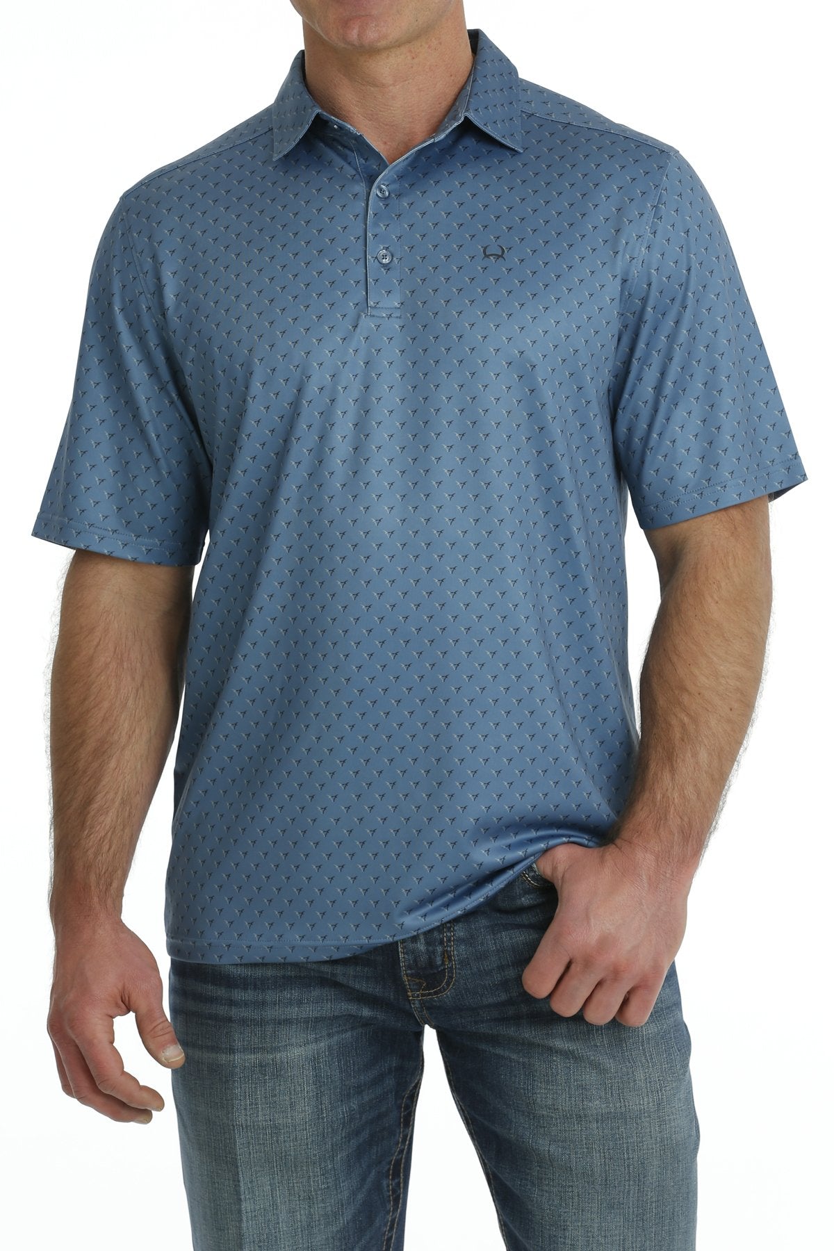 MILLER INTERNATIONAL CLOTHING-MENS MENS BLUE PRINT ARENAFLEX POLO SHIRT