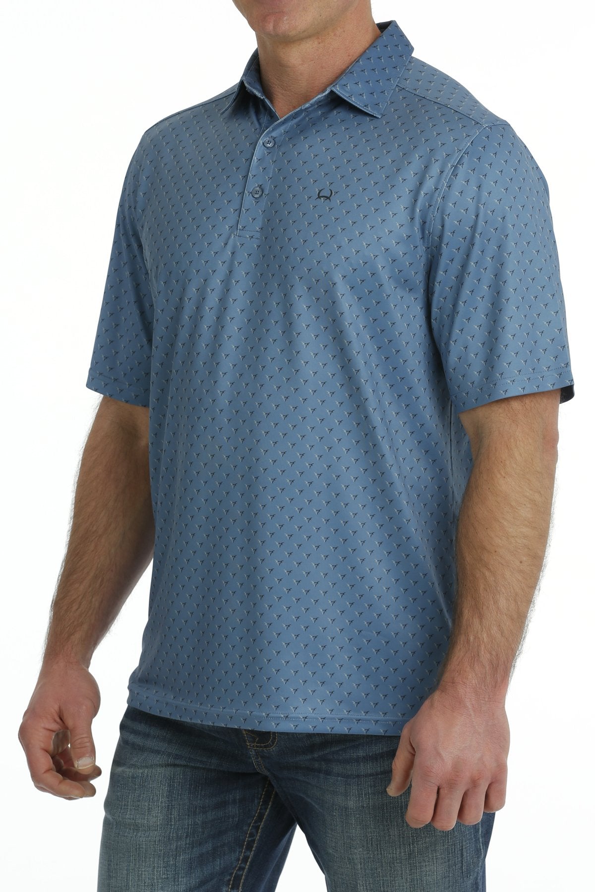 MILLER INTERNATIONAL CLOTHING-MENS MENS BLUE PRINT ARENAFLEX POLO SHIRT