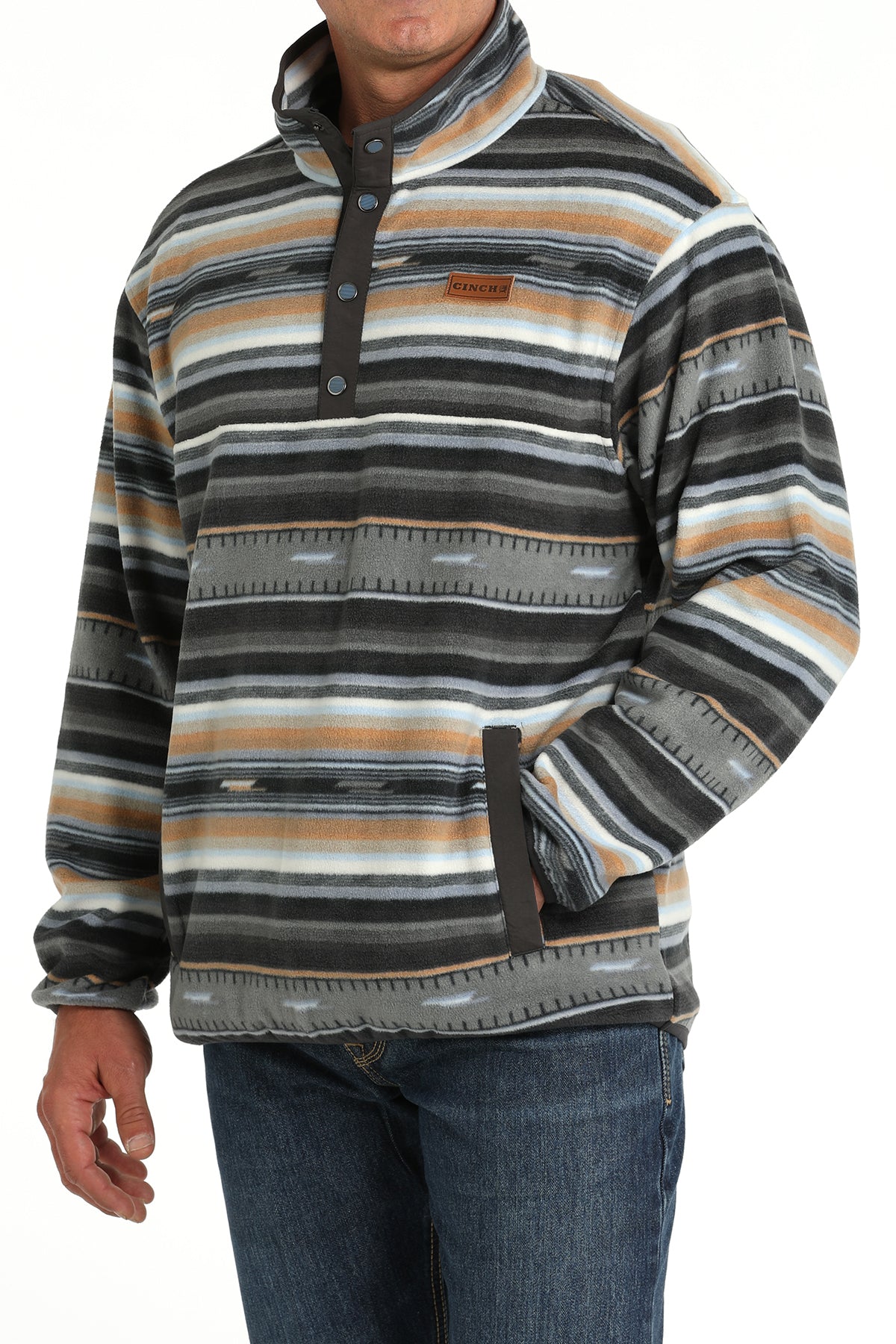 MILLER INTERNATIONAL MENS CLOTHING MENS CHROME PRINT 1/4 SNAP FLEECE PULLOVER