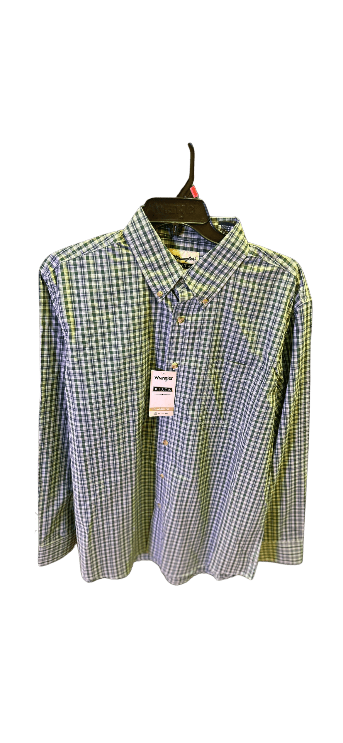 WRANGLER MENS CLOTHING MENS GREEN CHECK RIATA LONG SLEEVE SHIRT