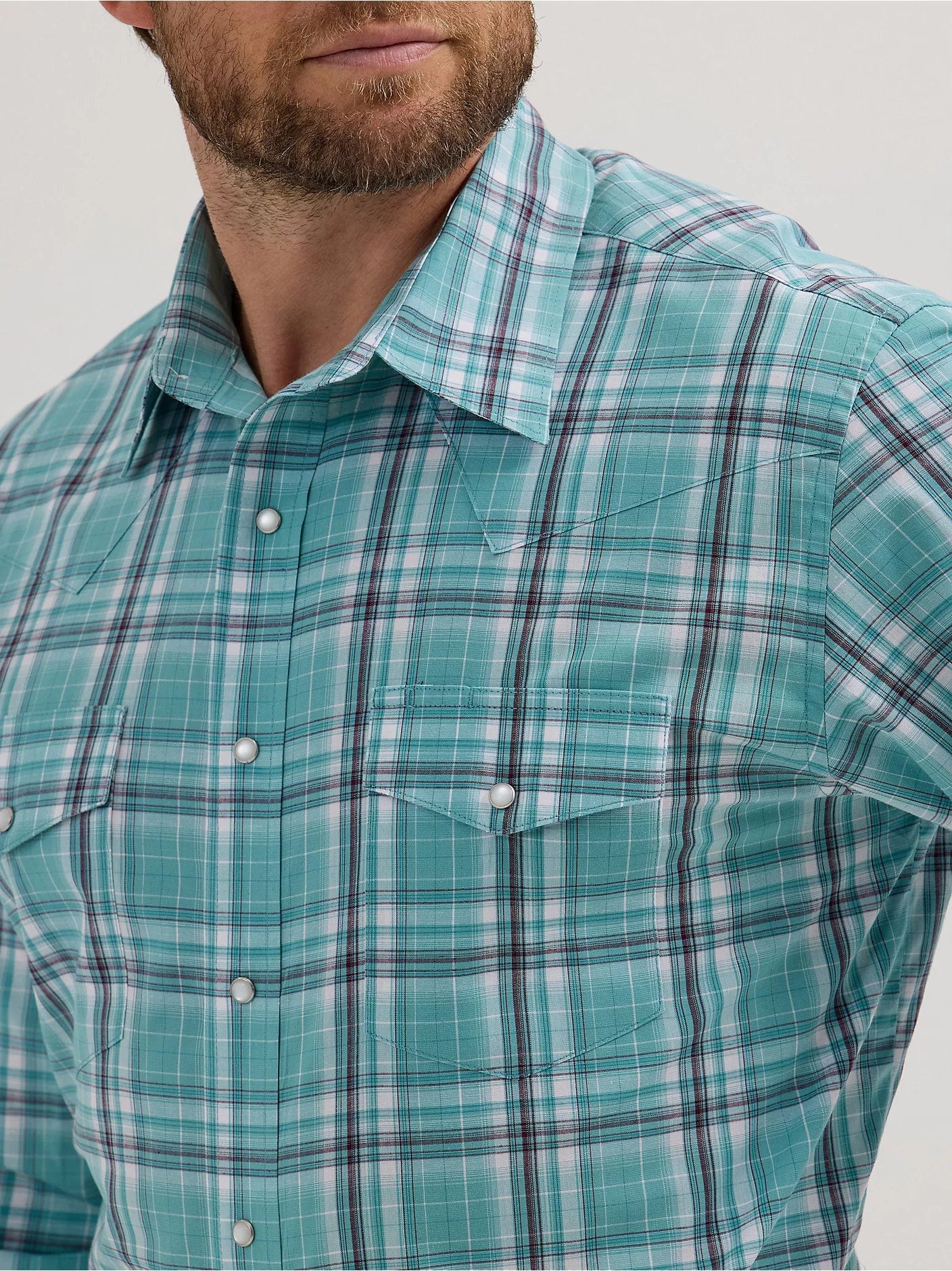 WRANGLER MENS CLOTHING MENS GREEN PLAID WRANGLER WRINKLE RESIST LS SHIRT