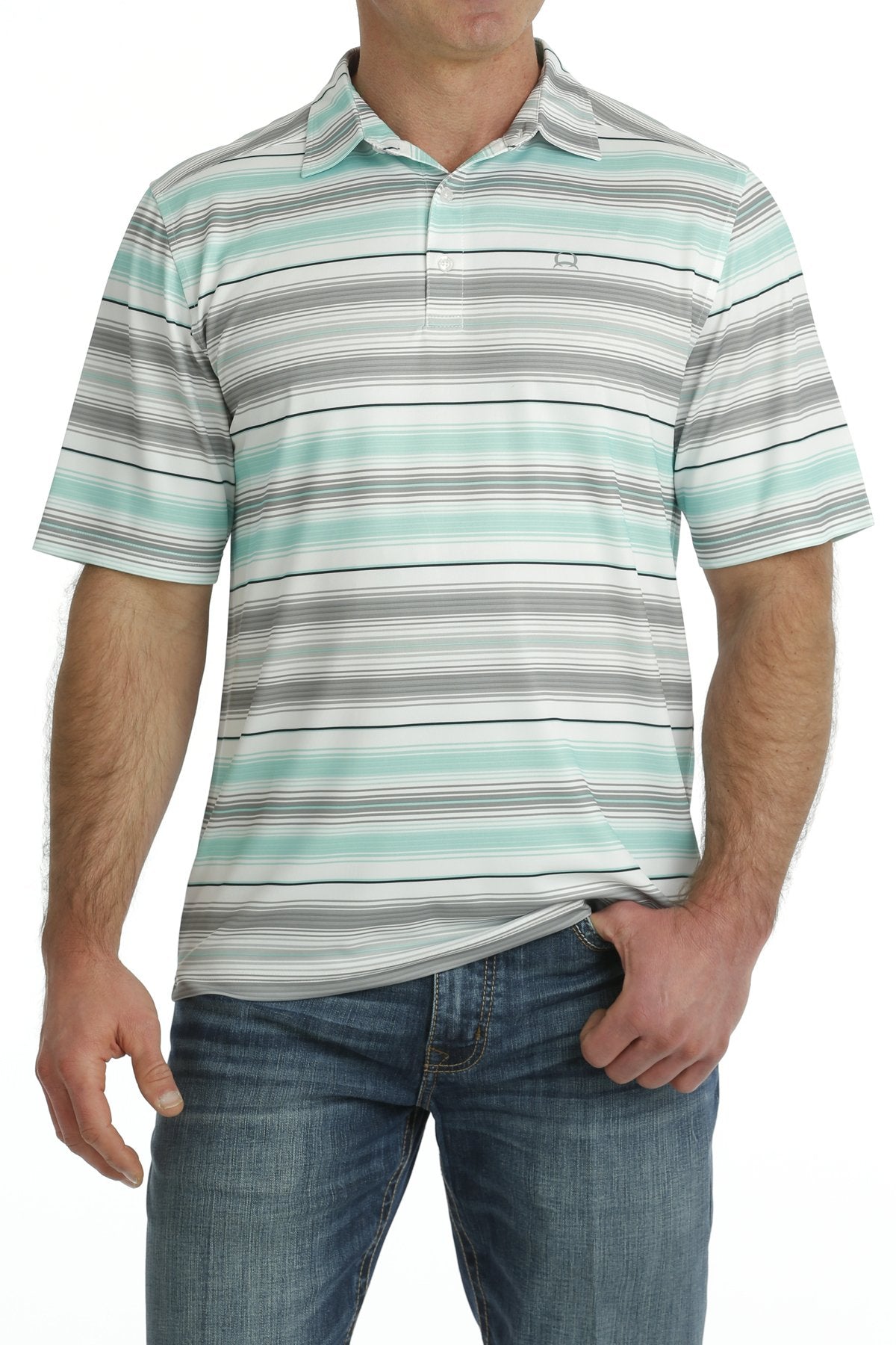 MILLER INTERNATIONAL CLOTHING-MENS MENS MINT STRIPE ARENAFLEX POLO SHIRT