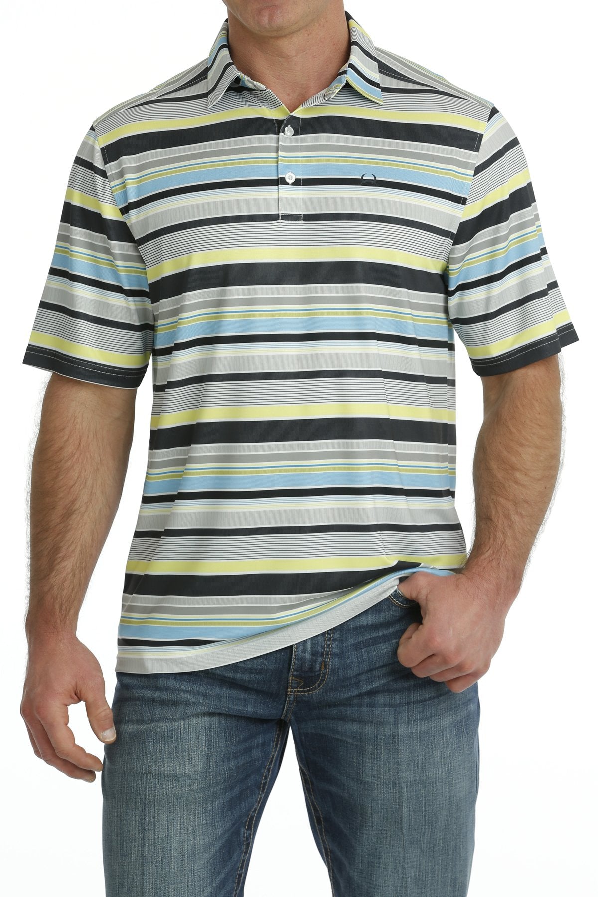 MILLER INTERNATIONAL CLOTHING-MENS MENS MULTI STRIPE ARENAFLEX POLO SHIRT