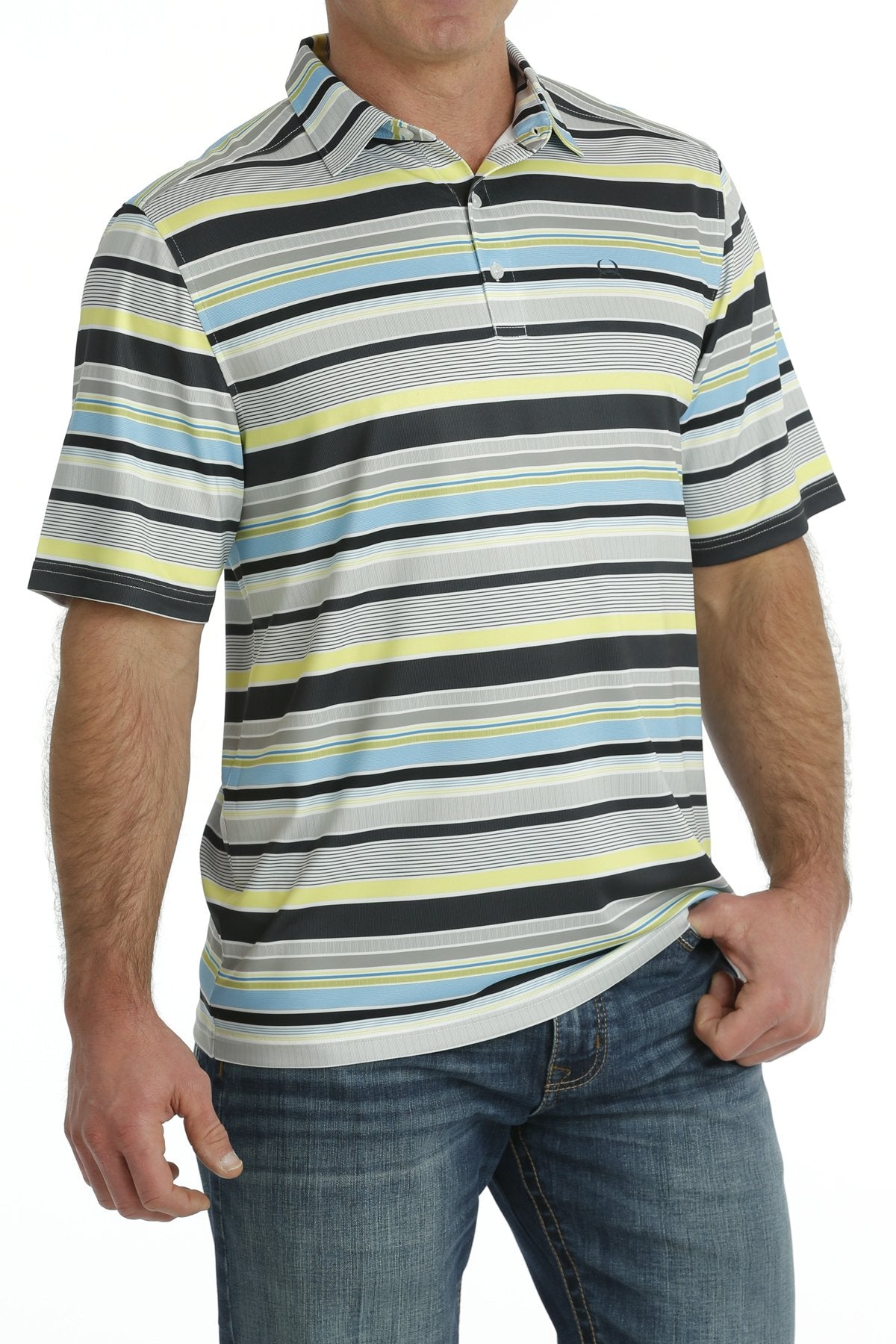 MILLER INTERNATIONAL CLOTHING-MENS MENS MULTI STRIPE ARENAFLEX POLO SHIRT