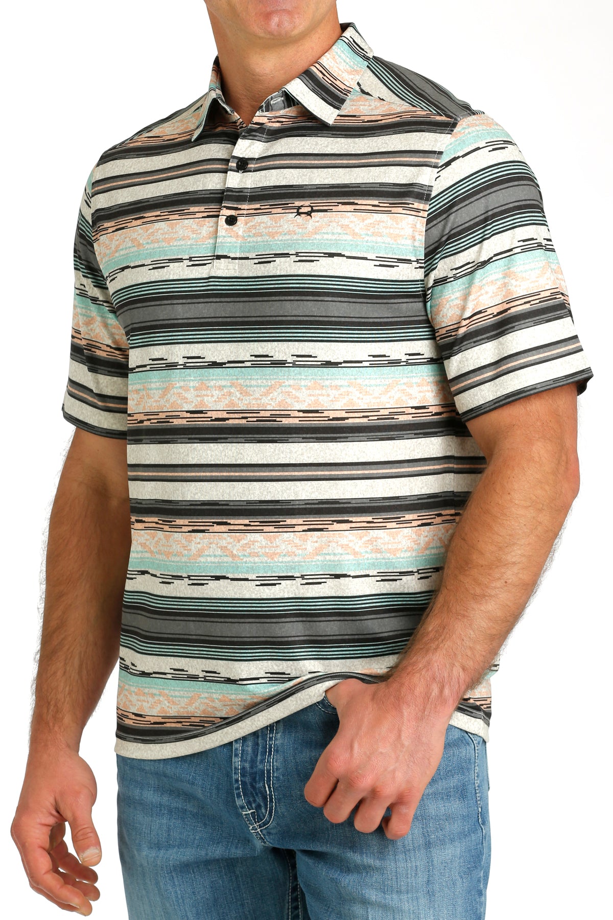 MILLER INTERNATIONAL CLOTHING-MENS MENS MULTI STRIPE CINCH POLO SHIRT