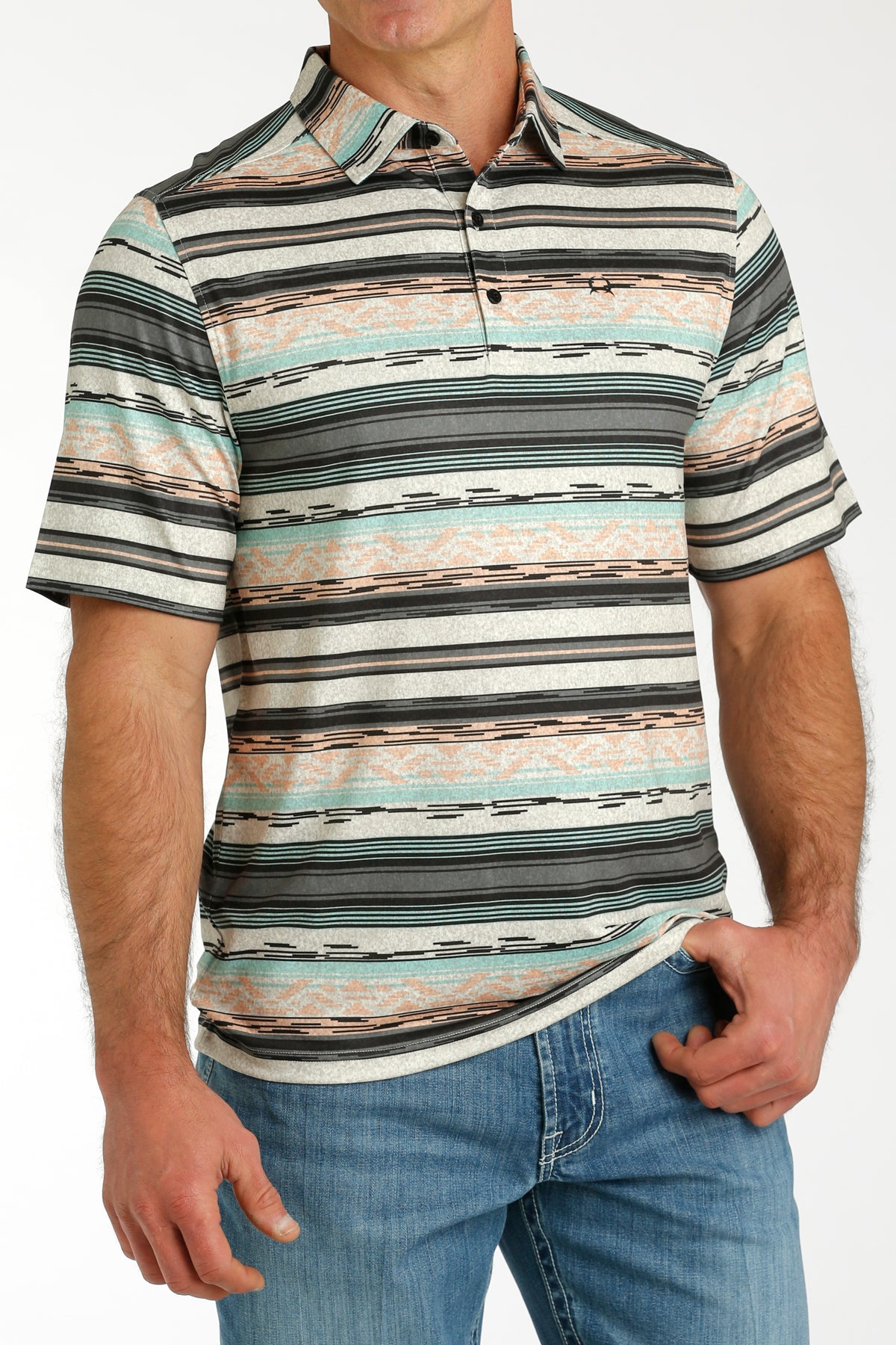 MILLER INTERNATIONAL CLOTHING-MENS MENS MULTI STRIPE CINCH POLO SHIRT