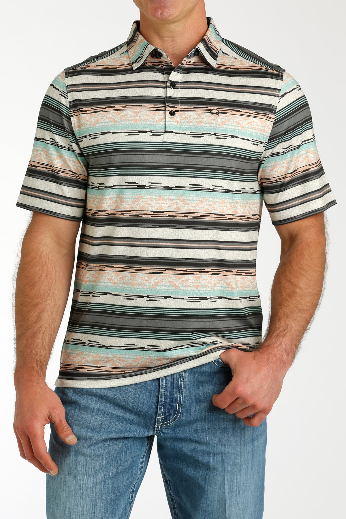 MILLER INTERNATIONAL CLOTHING-MENS MENS MULTI STRIPE CINCH POLO SHIRT