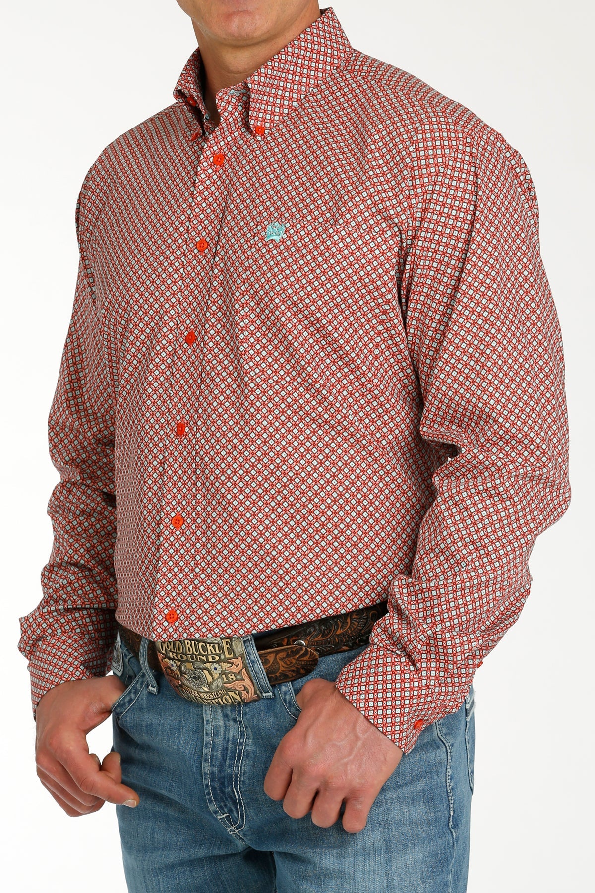 MILLER INTERNATIONAL CLOTHING-MENS MENS RED PRINT CINCH LONG SLEEVE SHIRT