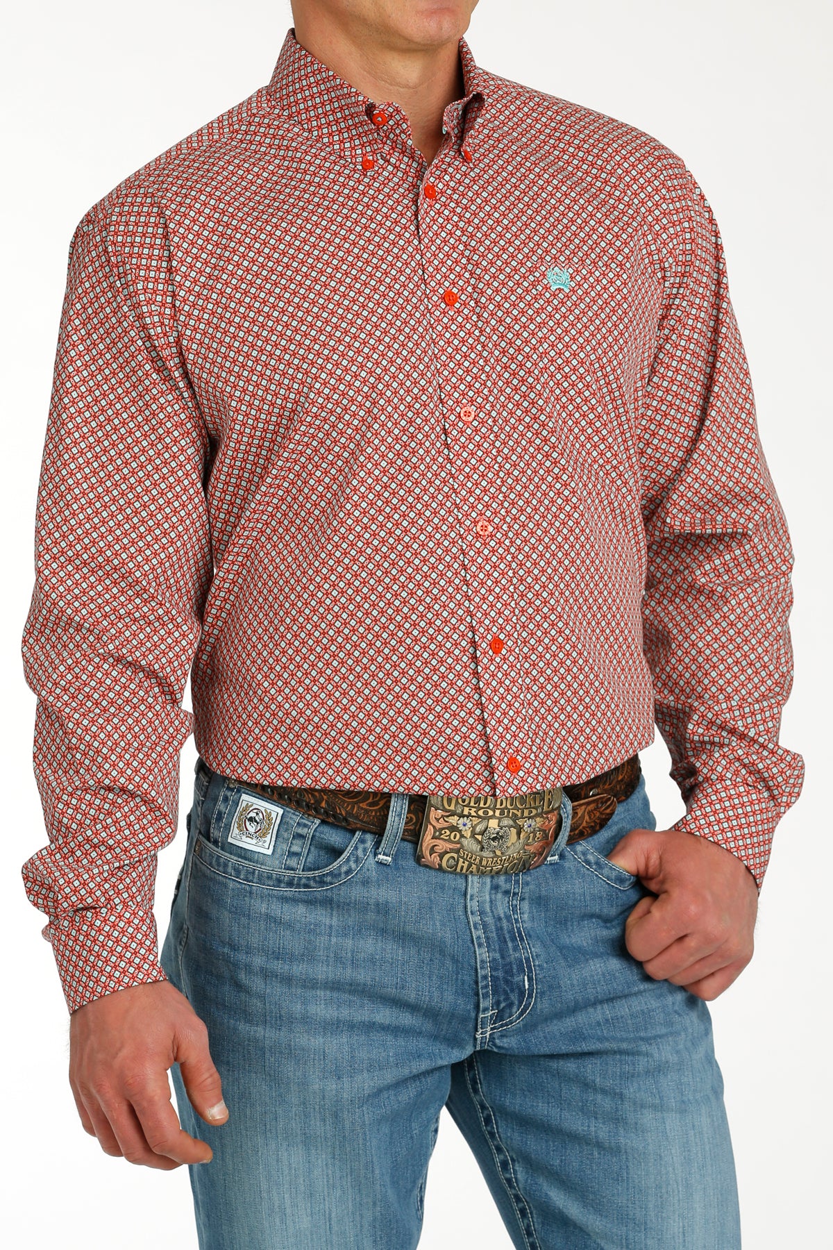 MILLER INTERNATIONAL CLOTHING-MENS MENS RED PRINT CINCH LONG SLEEVE SHIRT