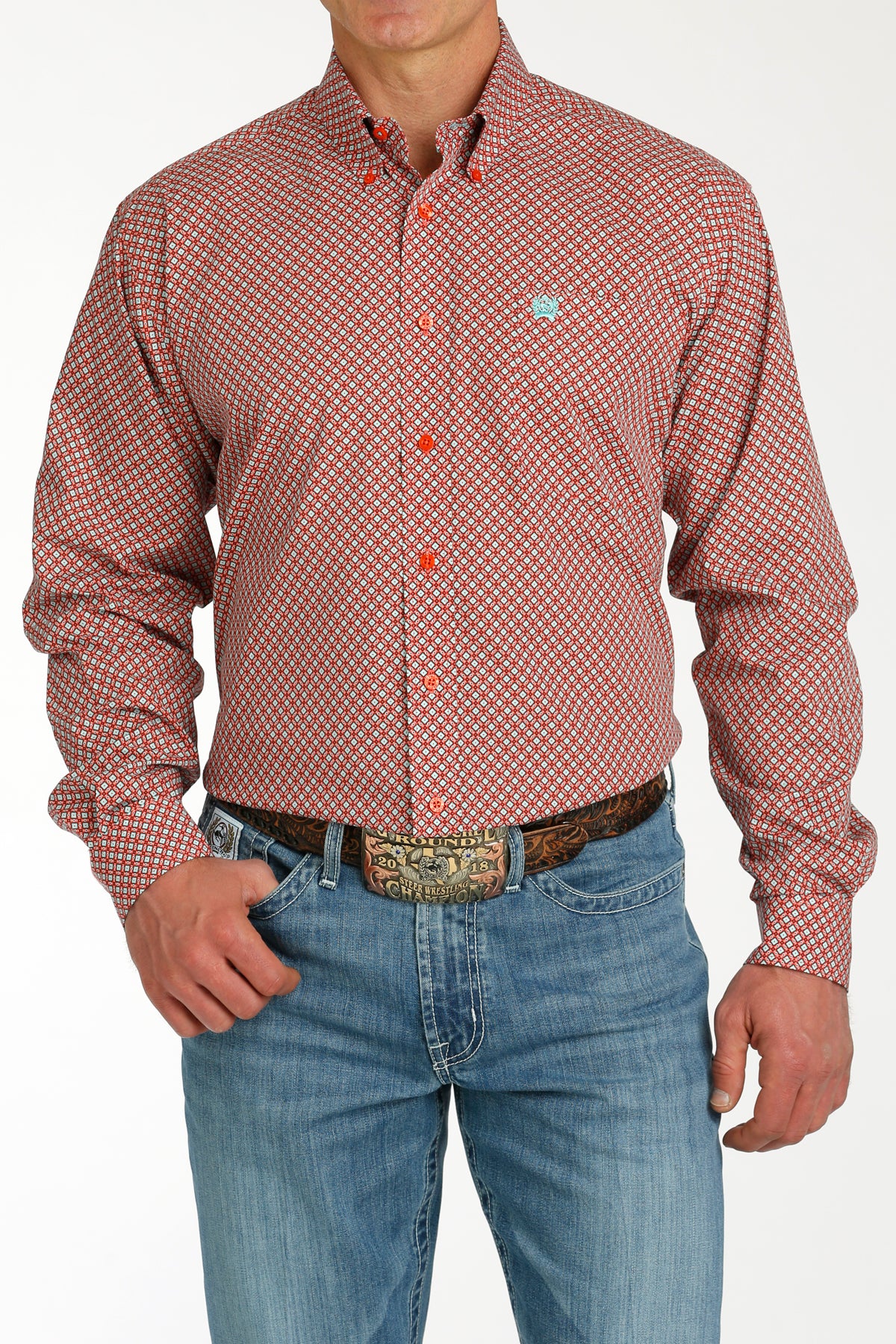 MILLER INTERNATIONAL CLOTHING-MENS MENS RED PRINT CINCH LONG SLEEVE SHIRT