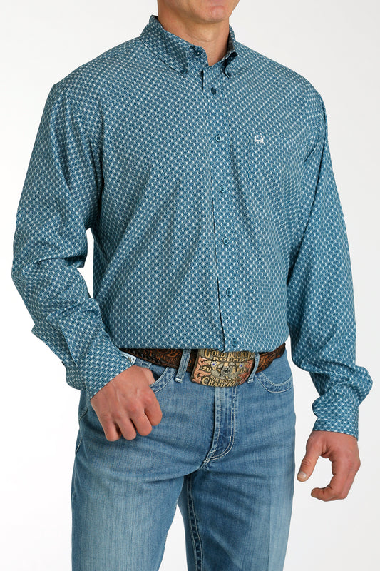 MILLER INTERNATIONAL CLOTHING-MENS MENS TEAL PRINT ARENAFLEX LONG SLEEVE SHIRT