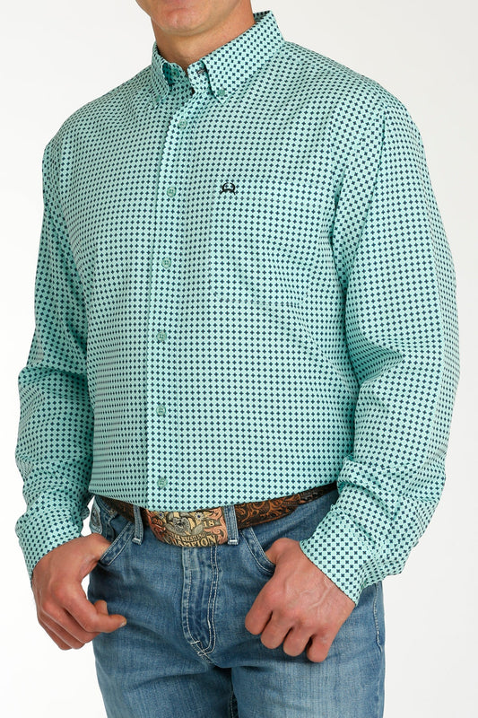 MILLER INTERNATIONAL CLOTHING-MENS MENS TURQUOISE PRINT ARENAFLEX LONG SLEEVE SHIRT