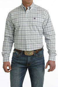 MENS BLUE/PURPLE PLAID LONG SLEEVE CINCH SHIRT