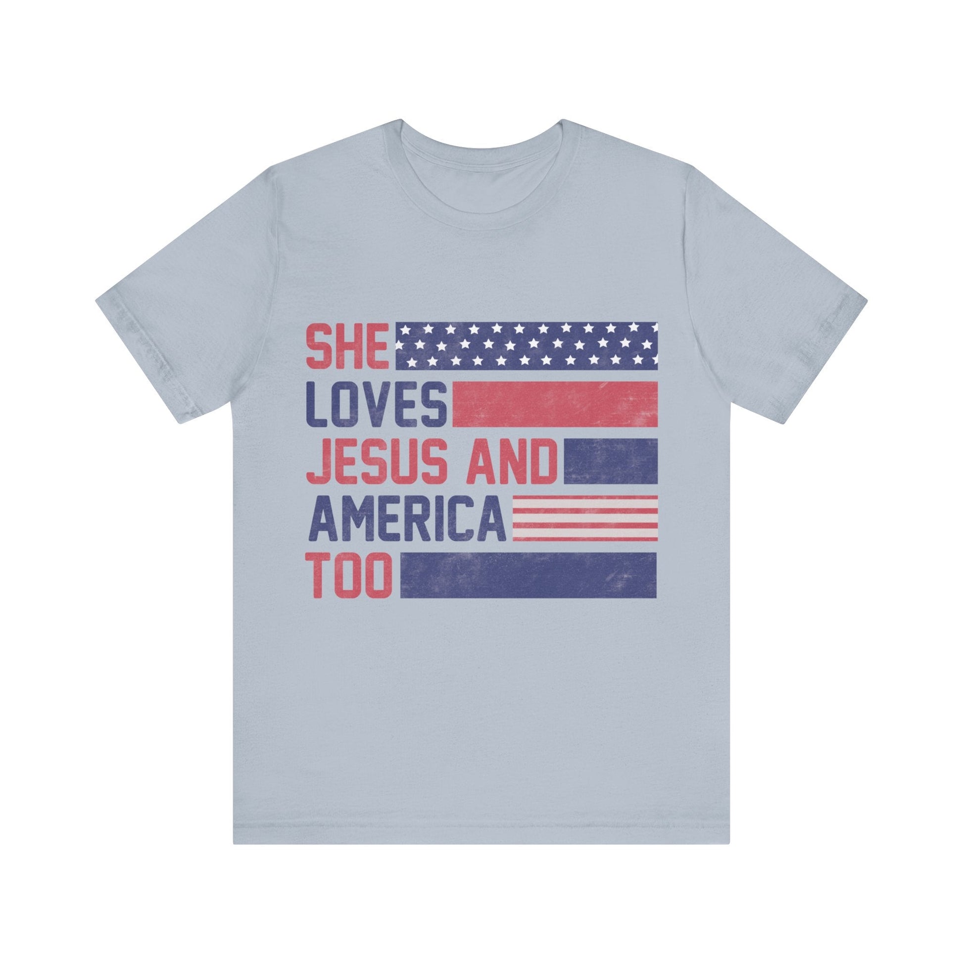 Printify T-Shirt Light Blue / S She Loves Jesus & America Too Tee Shirt