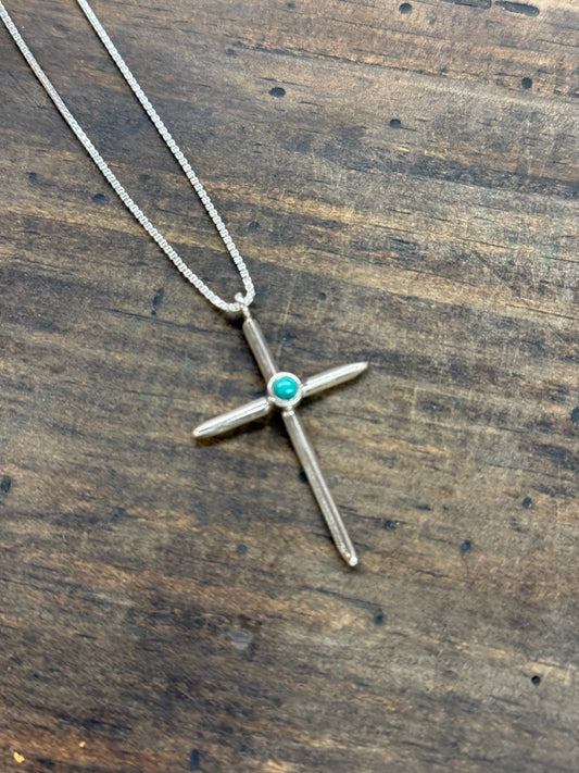 JR'S HOBBY HORSE ACCESSORIES Default SILVER CROSS NECKLACE W/ TURQUOISE STONE