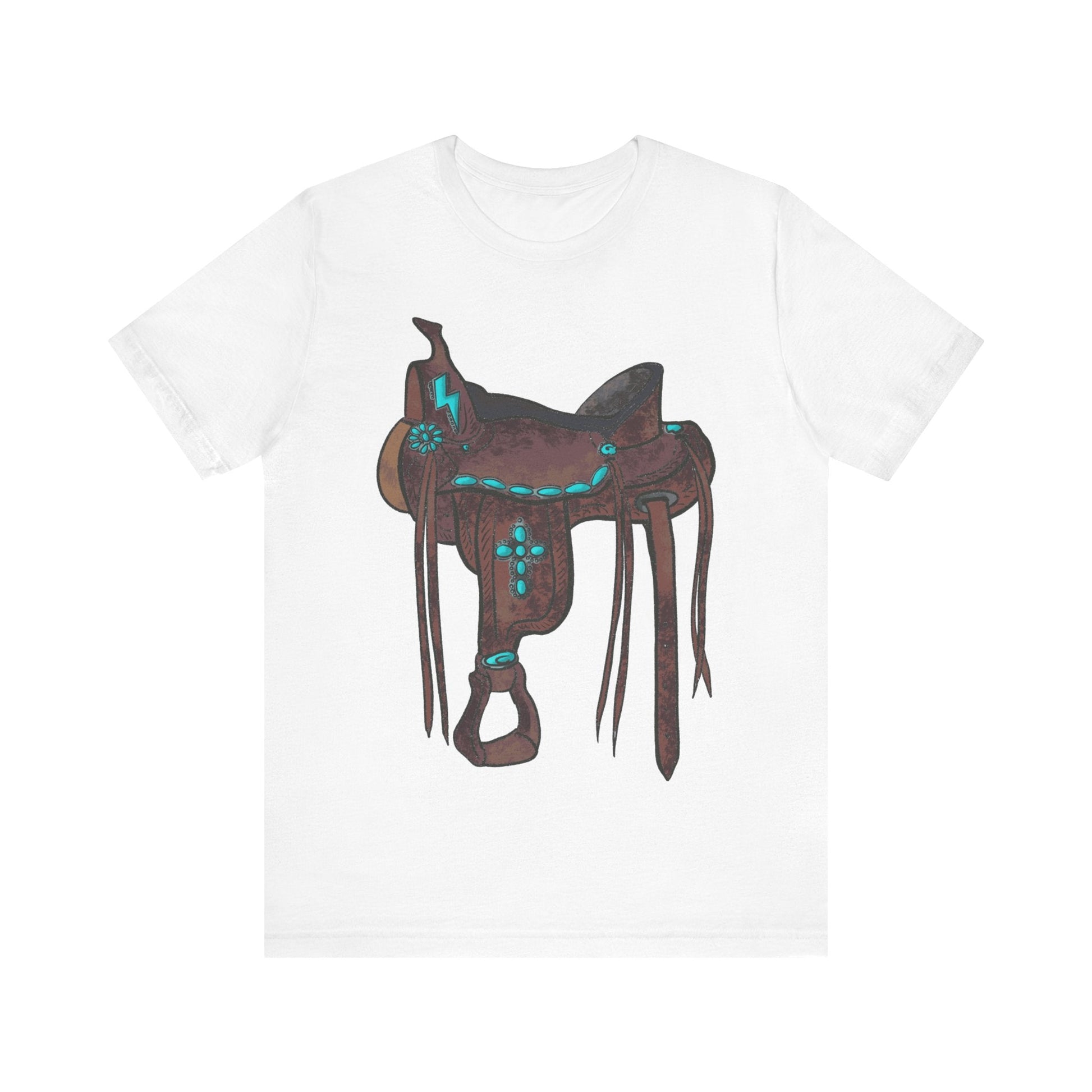 Printify T-Shirt White / S Tooled Western Saddle & Cross Tee Shirt