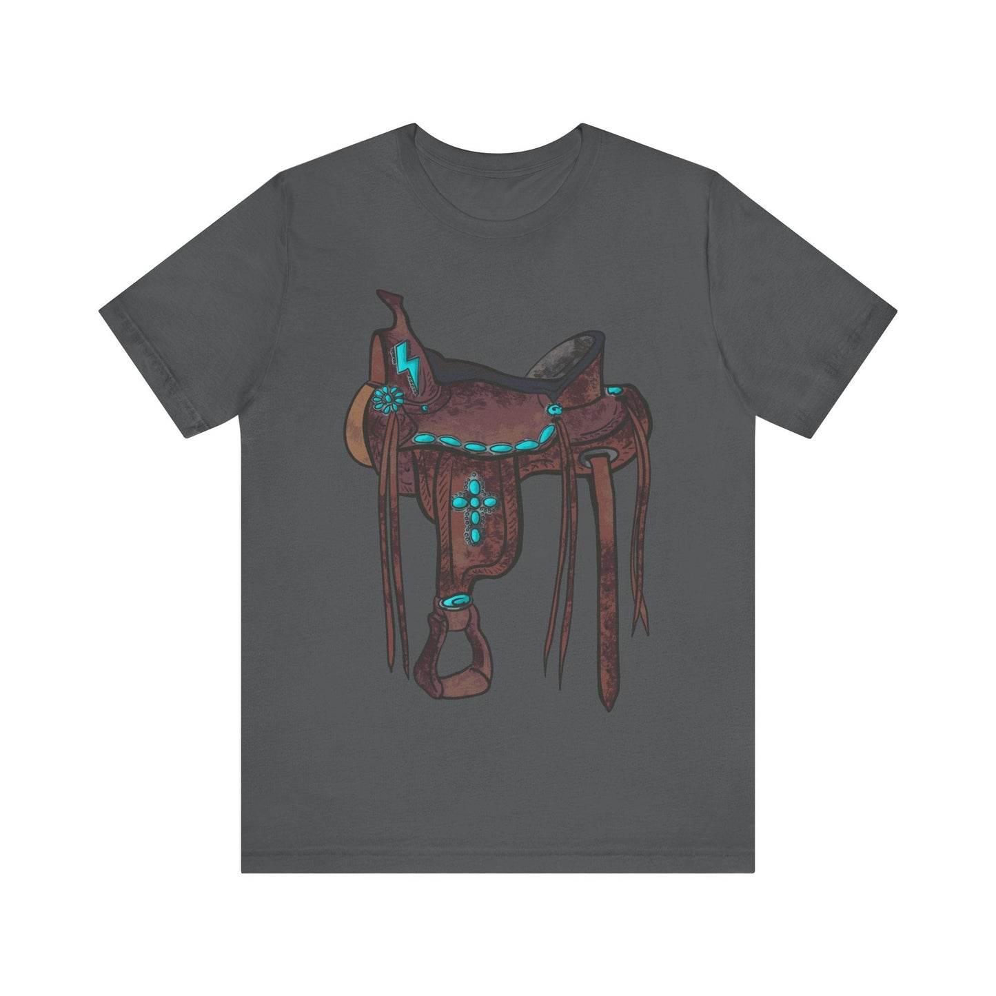 Printify T-Shirt Asphalt / S Tooled Western Saddle & Cross Tee Shirt