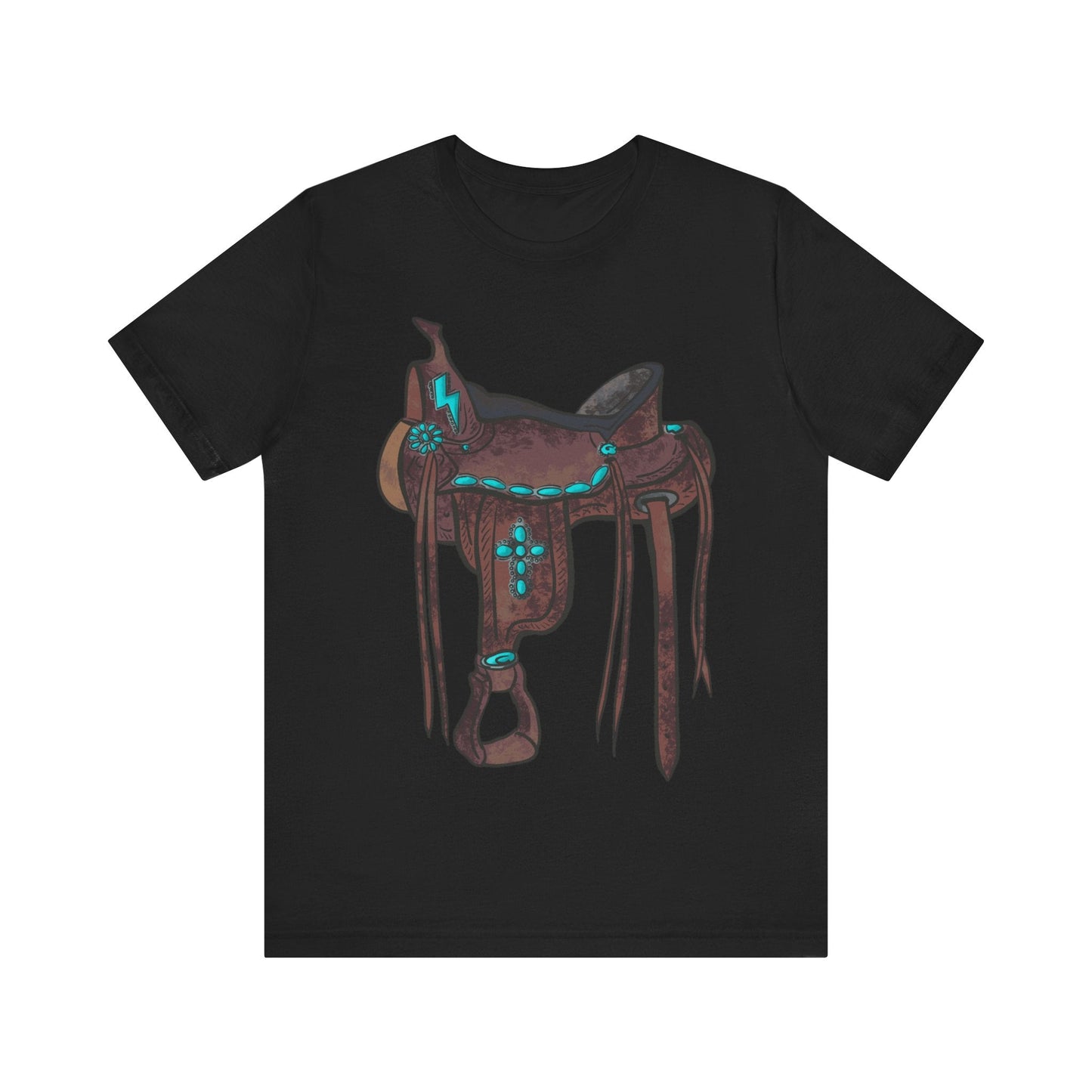 Printify T-Shirt Black / S Tooled Western Saddle & Cross Tee Shirt