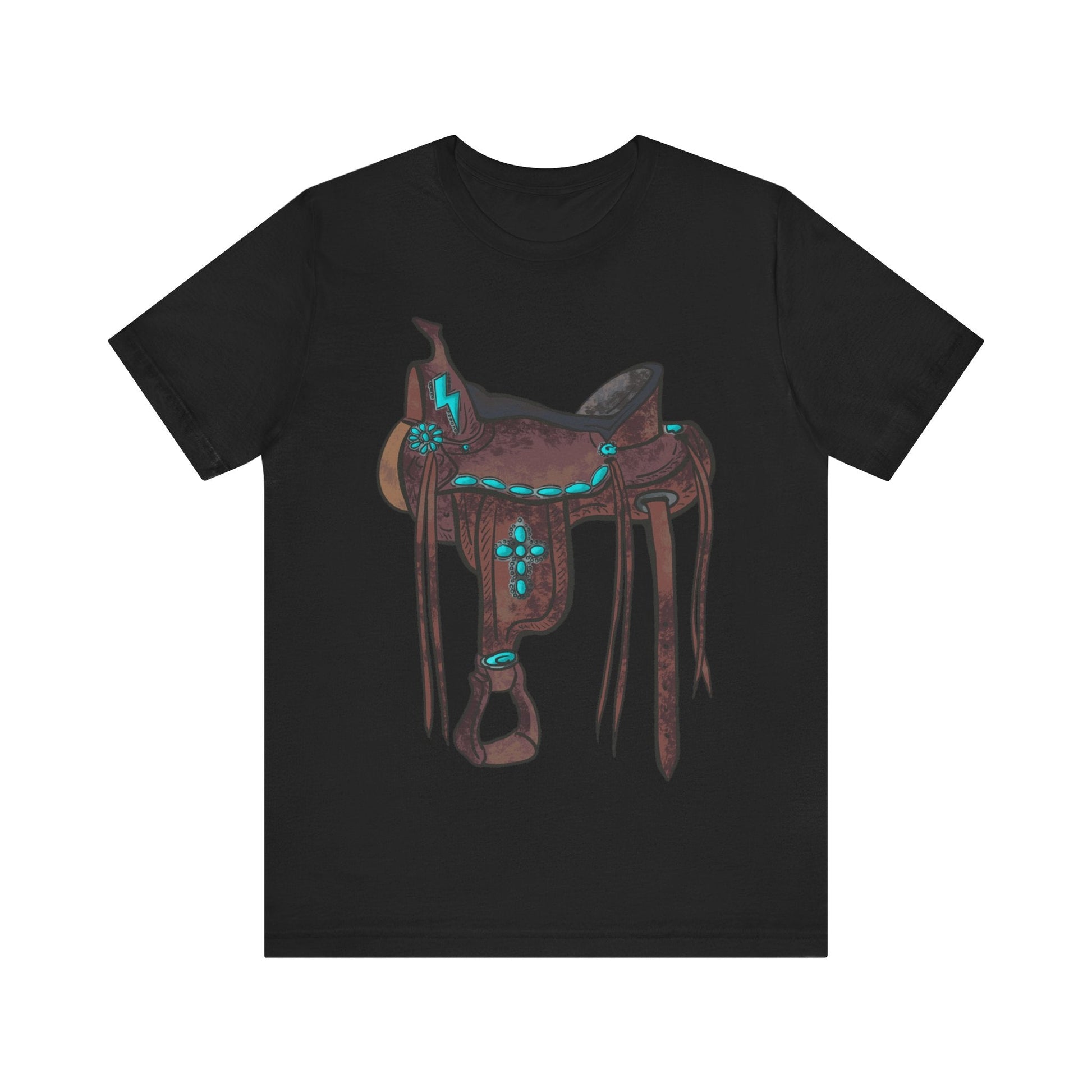 Printify T-Shirt Black / S Tooled Western Saddle & Cross Tee Shirt