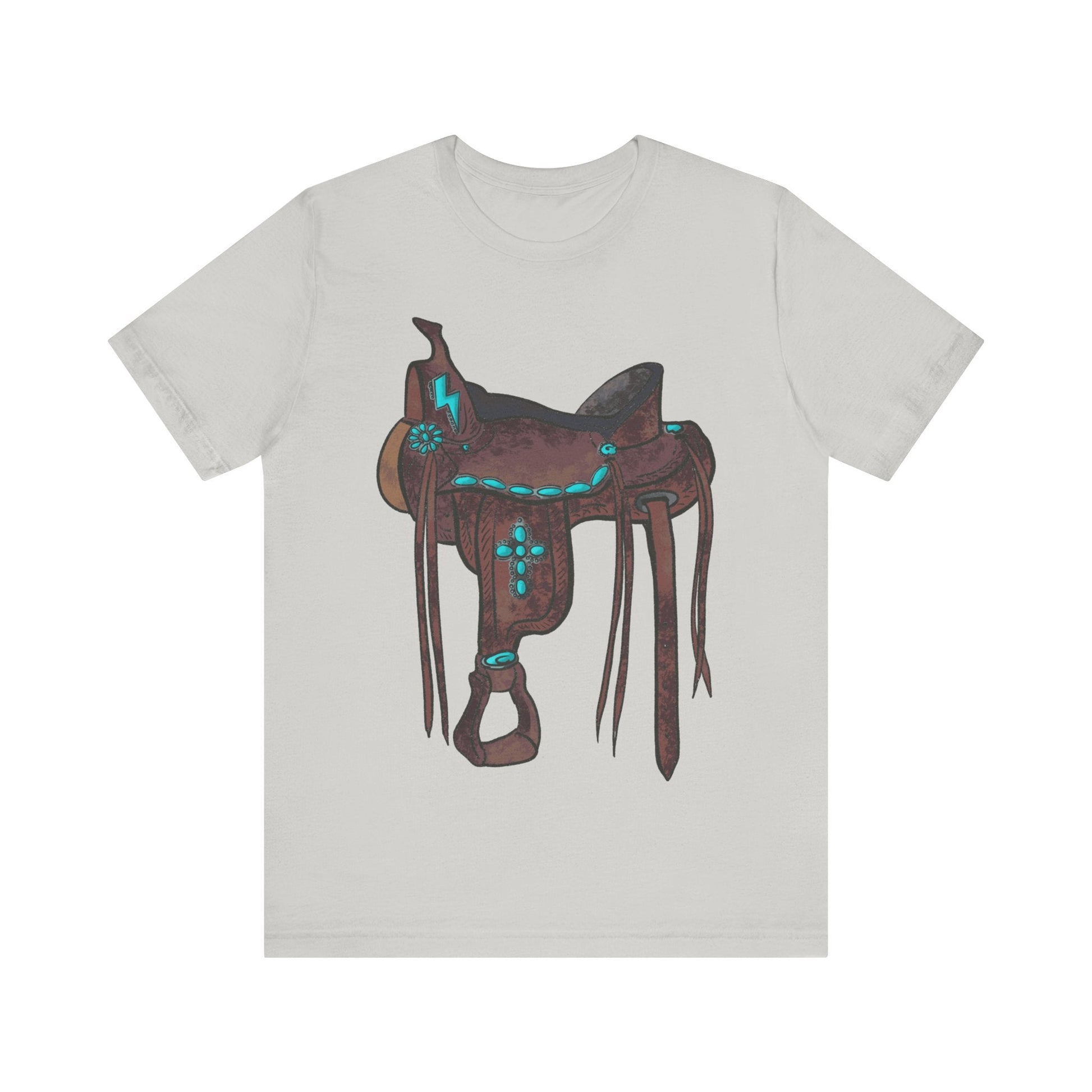 Printify T-Shirt Silver / S Tooled Western Saddle & Cross Tee Shirt