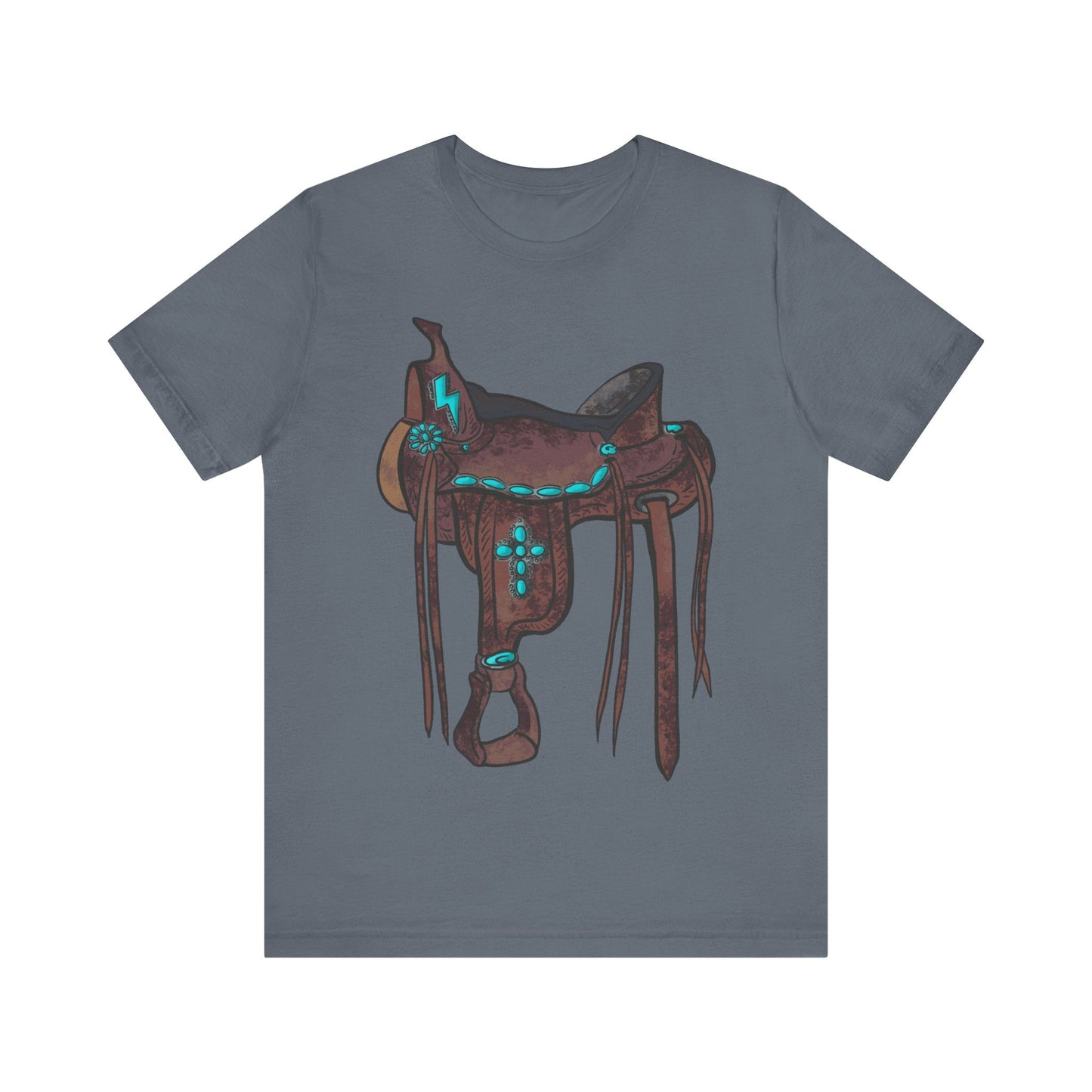 Printify T-Shirt Steel Blue / S Tooled Western Saddle & Cross Tee Shirt