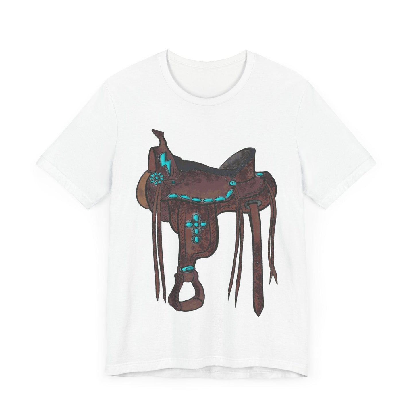 Printify T-Shirt Tooled Western Saddle & Cross Tee Shirt