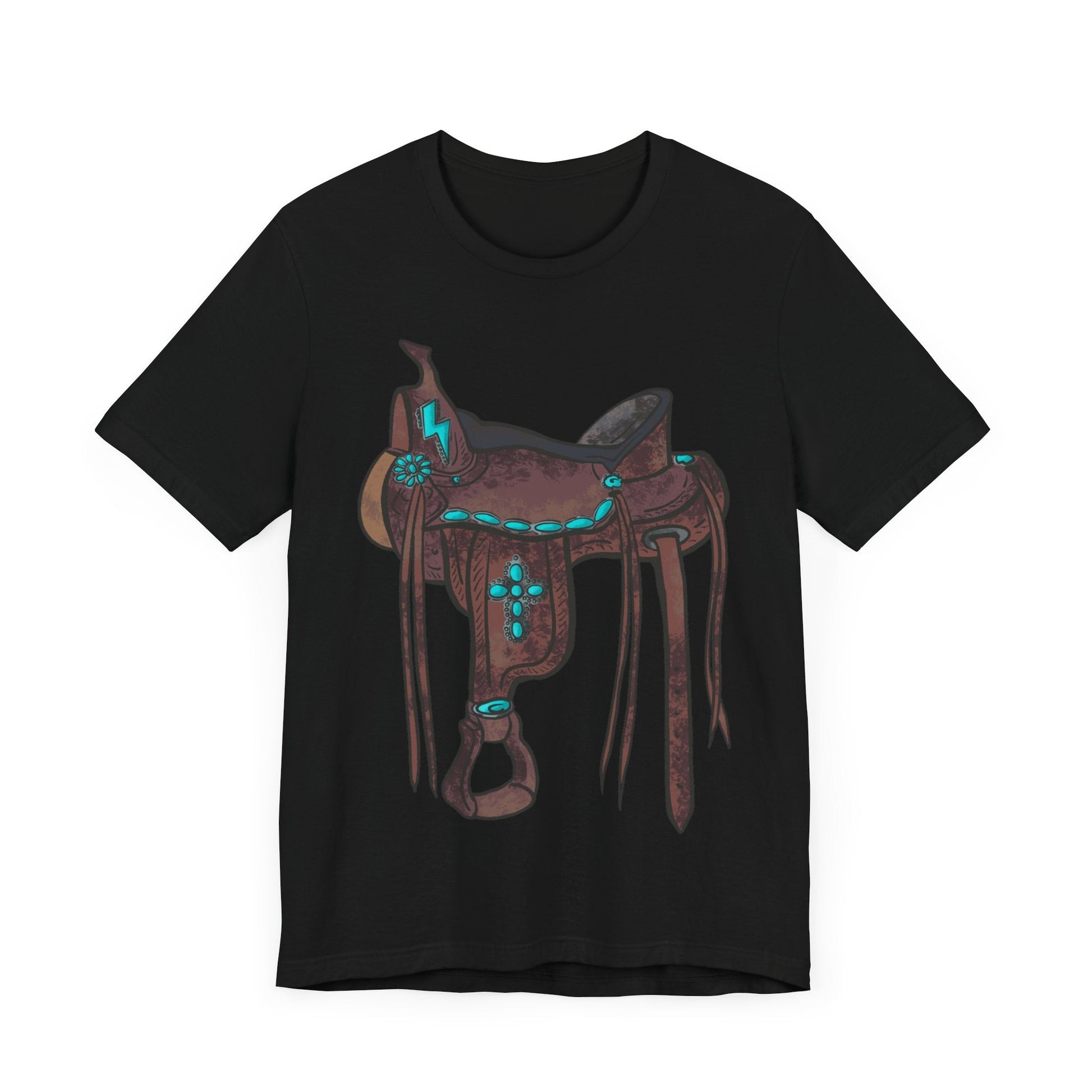 Printify T-Shirt Tooled Western Saddle & Cross Tee Shirt