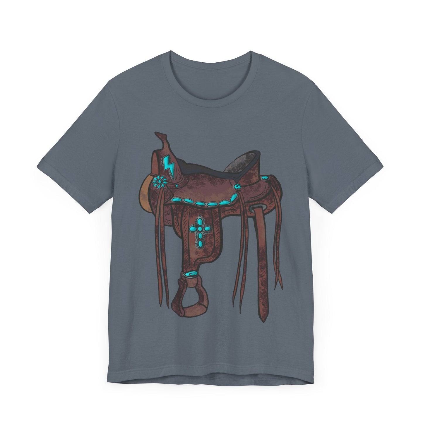 Printify T-Shirt Tooled Western Saddle & Cross Tee Shirt