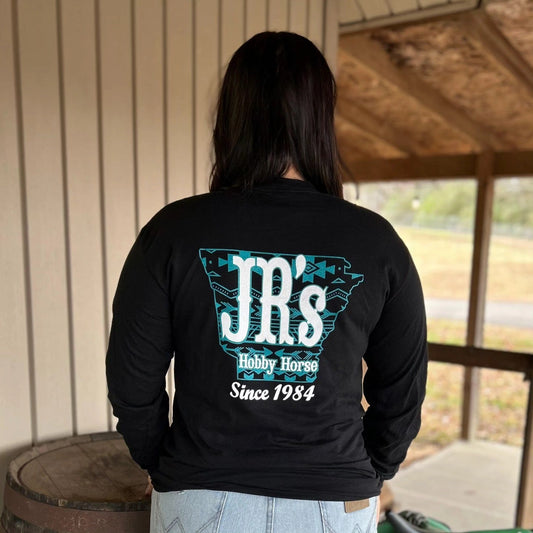 JR'S HOBBY HORSE CLOTHING-GENERAL TURQUOISE BLACK ARKANSAS AZTEC LONG SLEEVE TEE