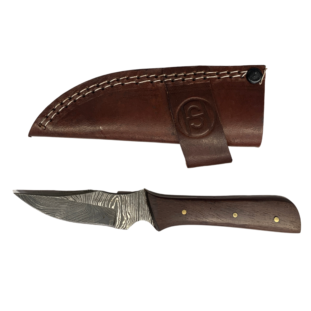 WESTERN FASHIONS ACCESSORIES 6 1/4" WOOD DAMASCUS STEEL KNIFE