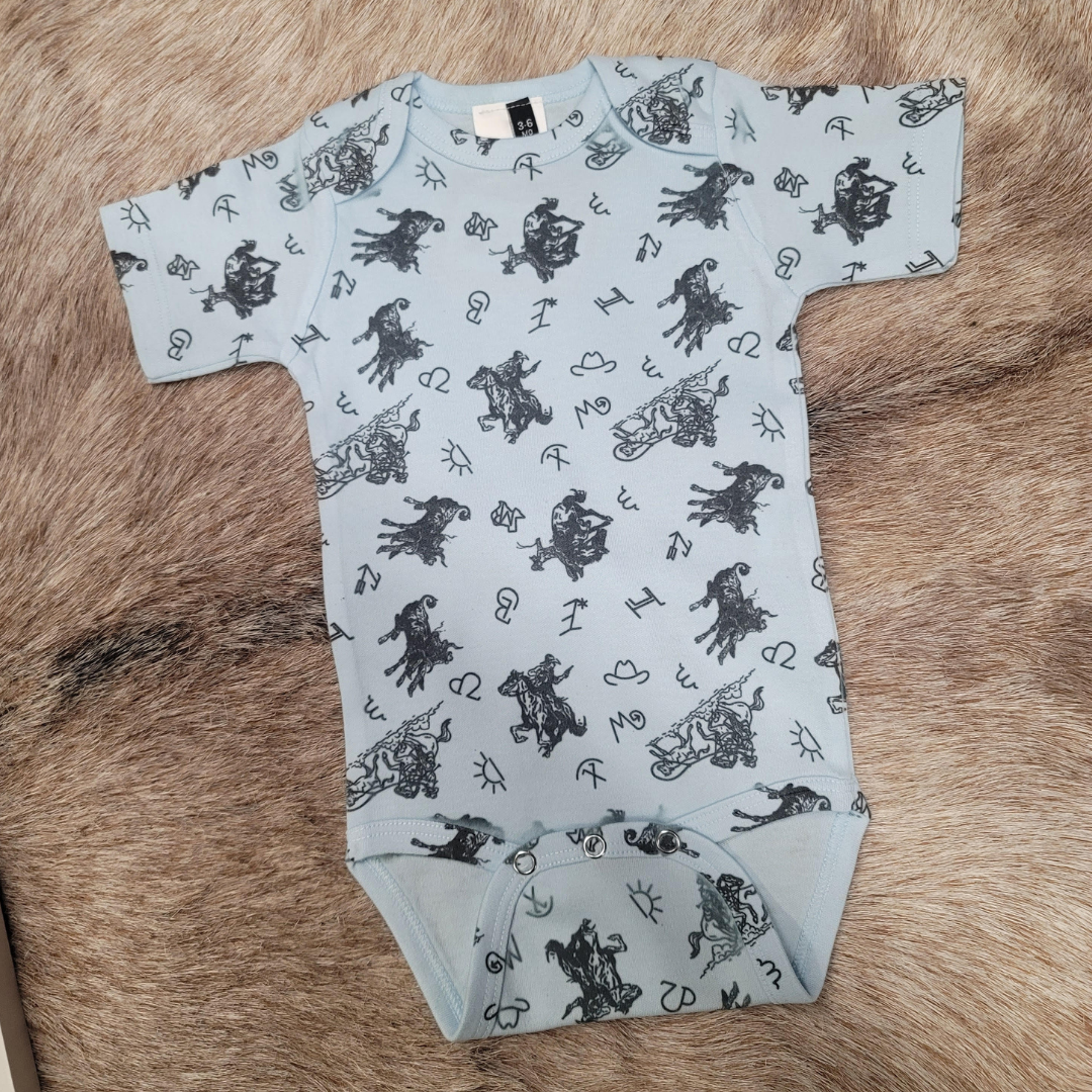 THE WHOLE HERD BOYS CLOTHING 0-3M BRANDED COWBOY BUCKAROO BODYSUIT