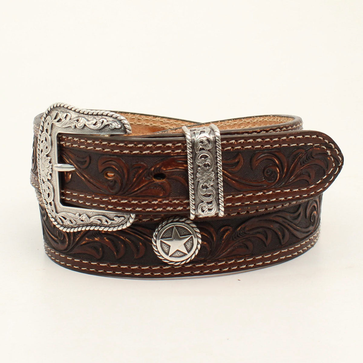 M&F WESTERN PRODUCTS ACCESSORIES BROWN TOOLED SAN ANTONIO NOCONA BELT