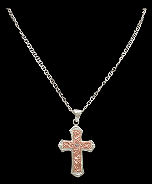 M&F WESTERN PRODUCTS ACCESSORIES COPPER and SILVER ENGRAVED CROSS NECKLACE