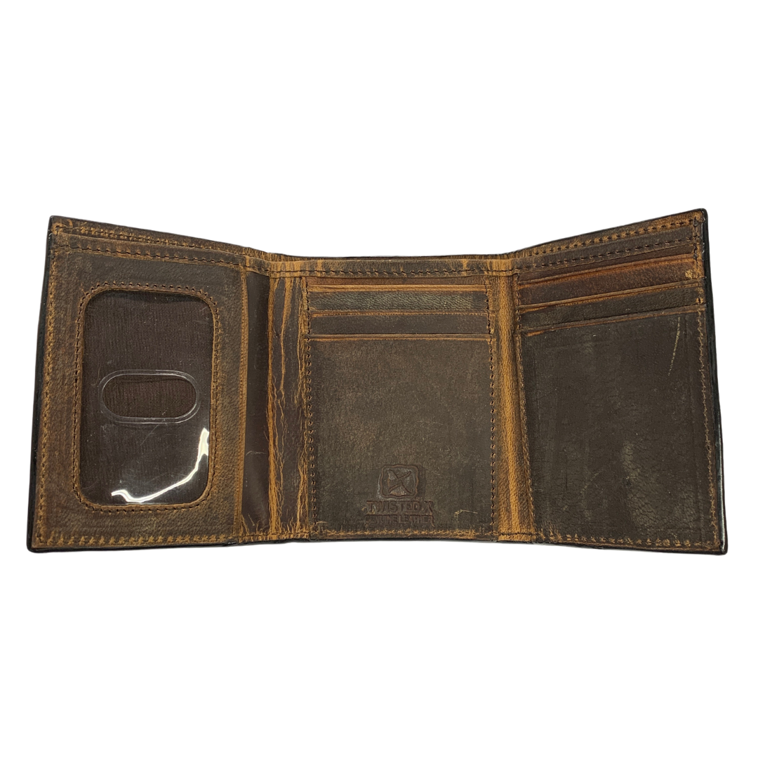 WESTERN FASHIONS ACCESSORIES DISTRESSED BOMBER TRI-FOLD WALLET