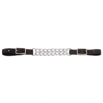 JT INTERNATIONAL TACK DOUBLE CHAIN NYLON CURB STRAP - BLACK