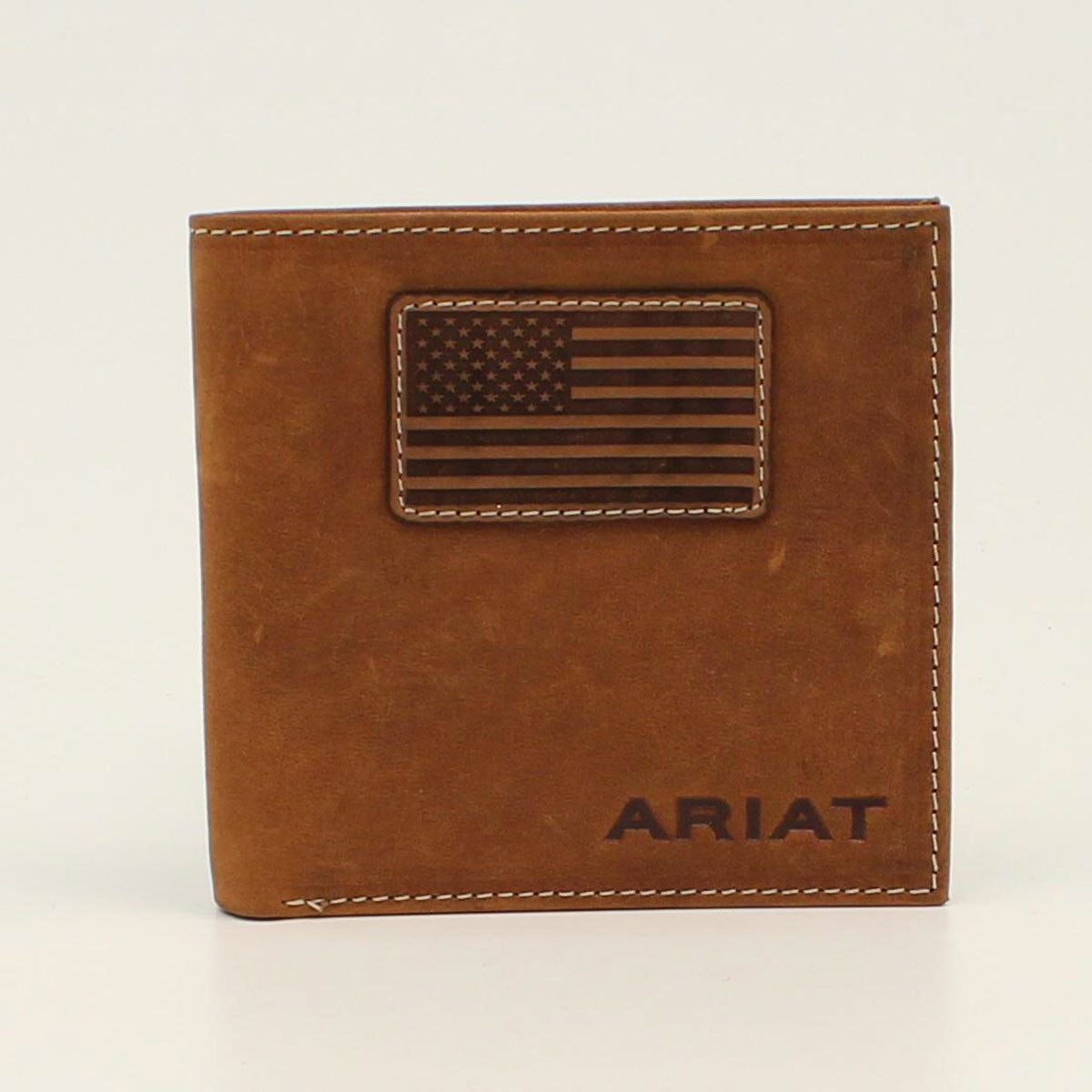 M&F WESTERN PRODUCTS ACCESSORIES FLAG PATCH MEDIUM BROWN ARIAT BIFOLD WALLET