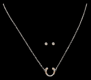 M&F WESTERN PRODUCTS ACCESSORIES HORSESHOE NECKLACE W/ CRYSTAL STUD EARRINGS SET