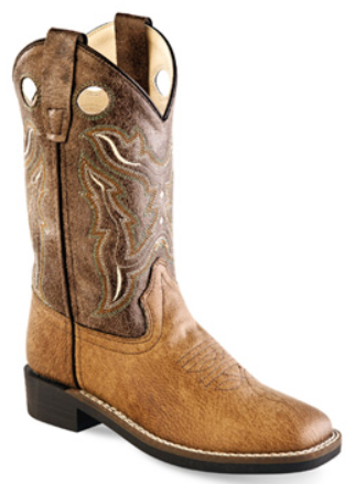 OLD WEST BOOTS (JAMA CORP) BOOTS 8.5 KIDS (8.5-3) TAN CRACKLE SQ TOE BOOT