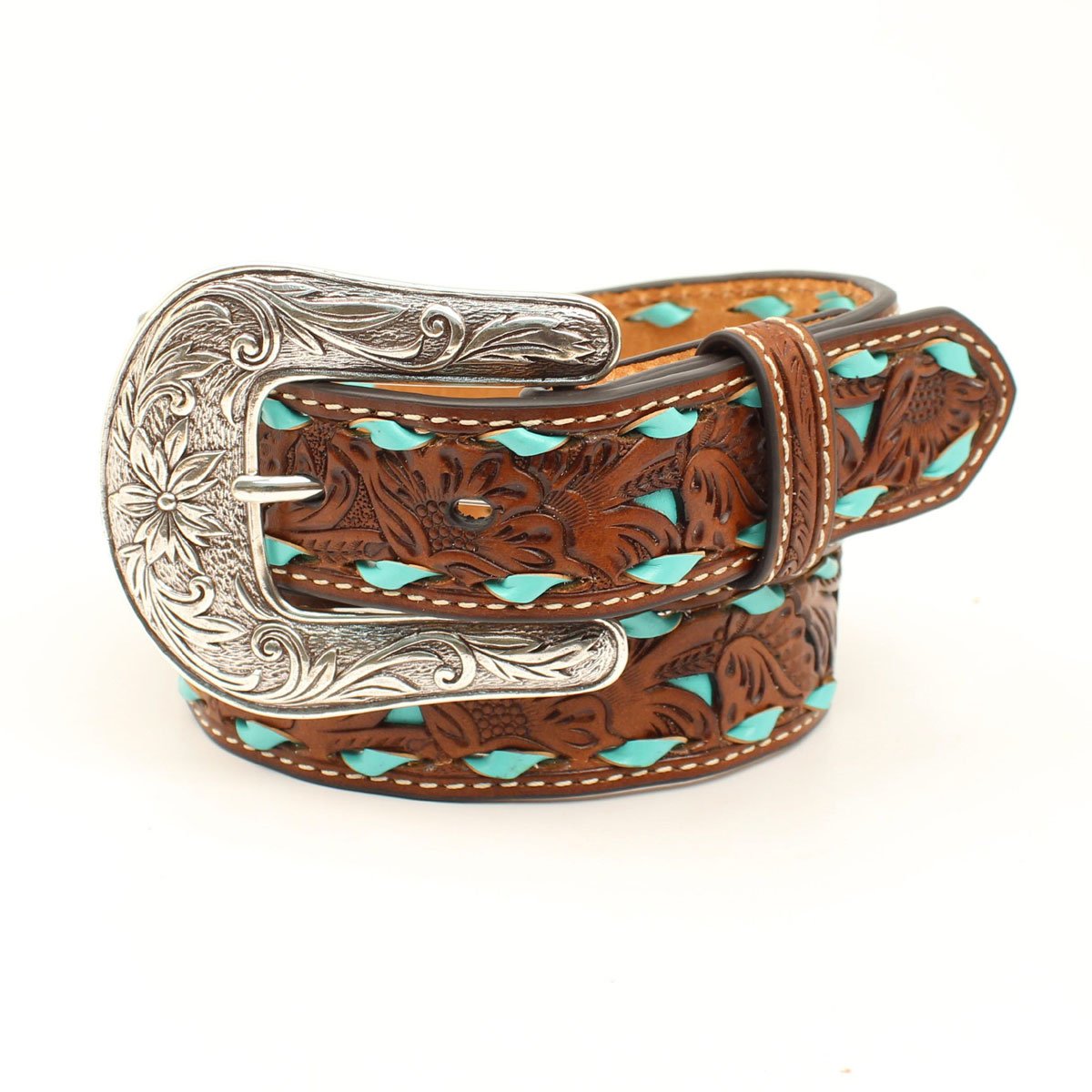 M&F WESTERN PRODUCTS ACCESSORIES KIDS TURQUOISE BUCKSTITCH BELT