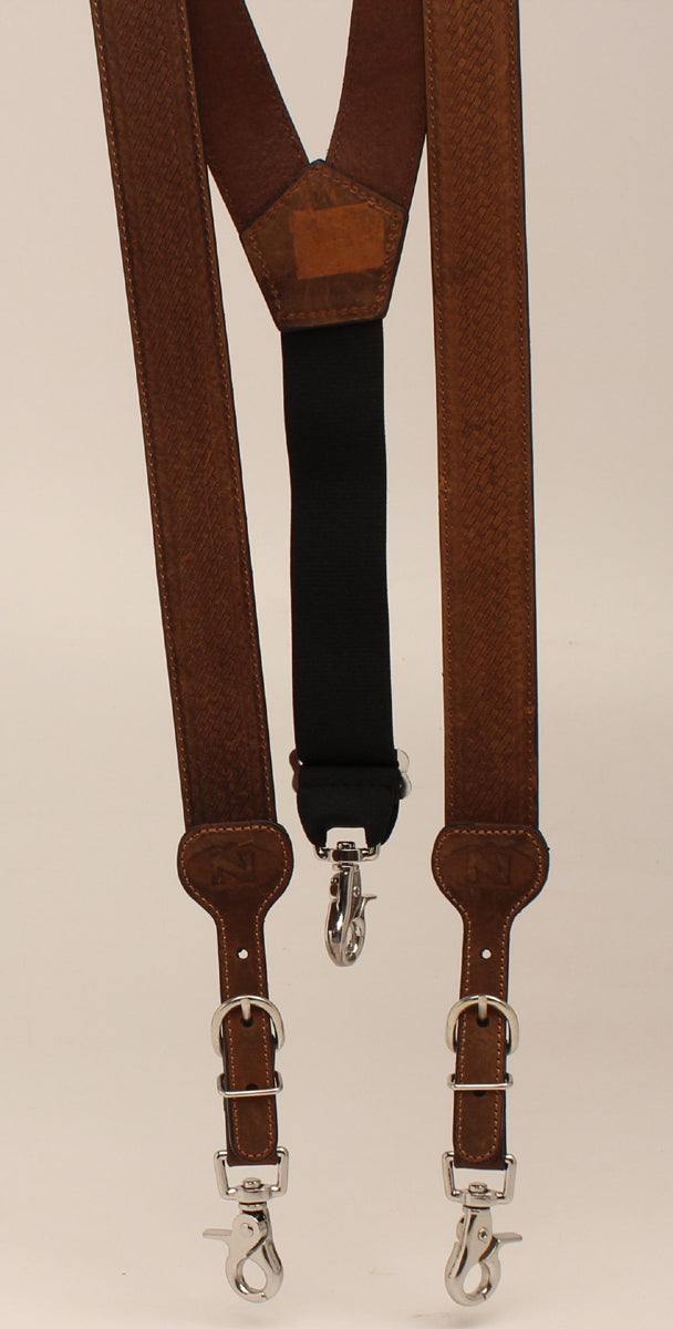 M&F WESTERN PRODUCTS ACCESSORIES M MEDIUM BROWN BASKETSTAMP SUSPENDERS